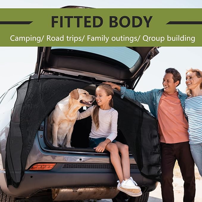 Yahenda SUV Tailgate Mesh Screen for Camping, Car Tailgate Tent Shade, Breathable Bug Screen with Magnetic Design, UV Protection Privacy Cover, Car Camping Accessories(Large,Half Wrap,Black)