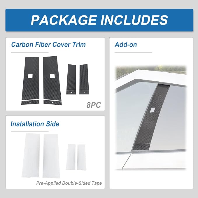 Carbon Fiber B-Pillar Trim Compatible with Tesla Cybertruck 2024-2026, Center Roof Support Pillar Trim, Exterior Door Pillar Protection Decor Sticker Accessories