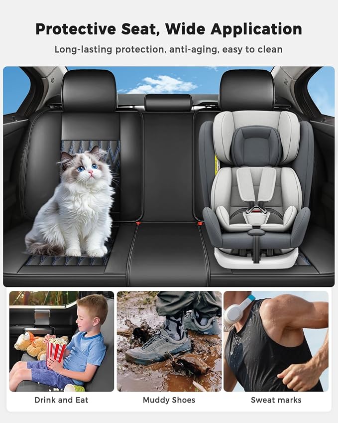 Huidasource Black & Blue Car Seat Covers, Waterproof Faux Leather Universal Fit Most Cars Sedans SUVs Trucks Airbag Compatible, Cup Holder Access, Car Seat Compatible, Easy Install, Wipes Clean