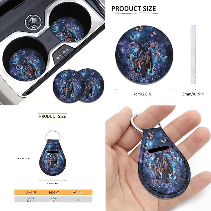 Suobstales Galaxy Horse Flower Print Car Seat Cover for Women Full Set SUV Interior Accessories Front/Back Bench Bucket Seat Cover,Steering Wheel Cover,Seat Belt Cover,Cup Holder Coasters,Keychain