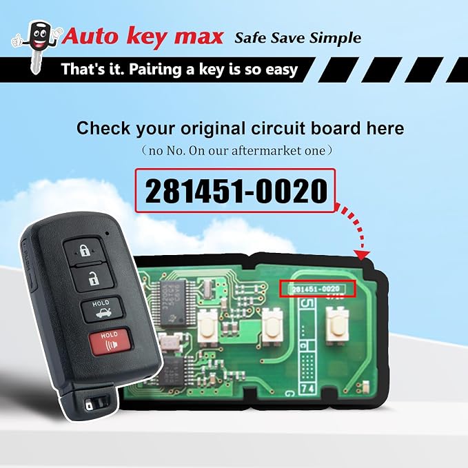 Programmable Keyfob, Replacement Car Keys Fob and DIY Programmer Kit for 2013 2014 2015 2016 2017 RAV4/Camry/Corolla/Tacoma/Tundra Smart Remote HYQ14FBA 281451-0020 (4 BTN (SUV) Programmer Kit)