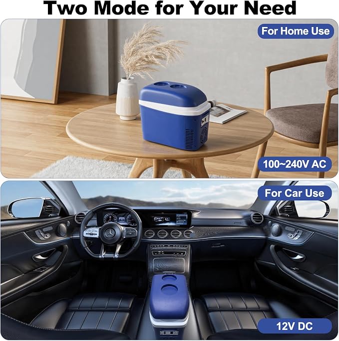 Iceblue Mini Fridge, 7 Liter /9 Cans Skincare Fridge with Belt, AC Plug & 12V Car Charger Dual-use Small Refrigerator, Compact & Portable Refrigerator for Car, Dorm, Travel, Picnic, Gift - Blue