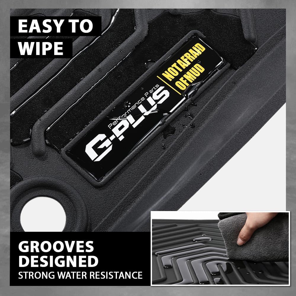 G-PLUS Floor Mats 3PCS Fit for Jeep Wrangler JL 2018-2025 Unlimited 4-Door Only (Not Fit for JK or 4XE), All Weather TPE Custom Fit Heavy Duty Floor Liners 1st & 2nd Row, Black