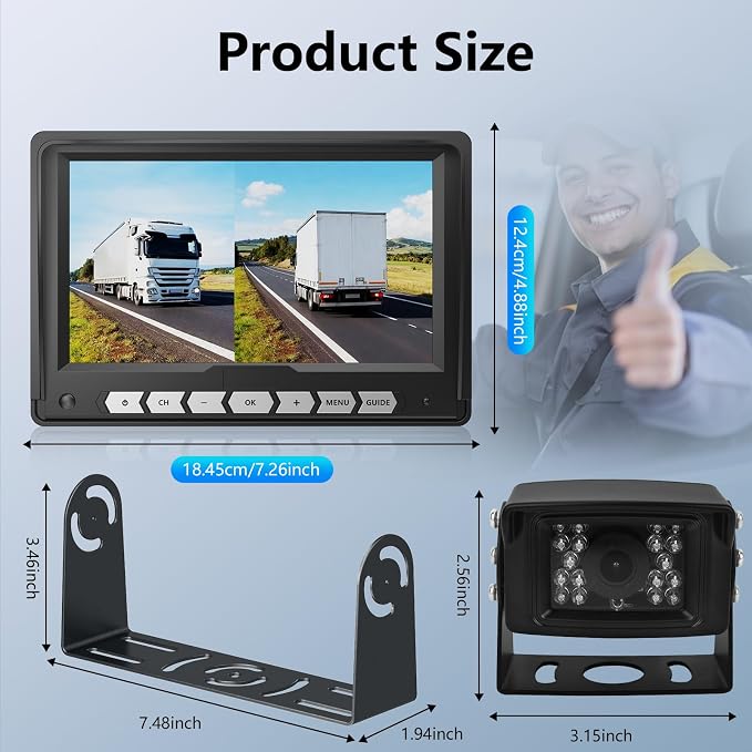 Back Up Camera with Screen, Night Vision Reverse Camera for RV, Truck, Trailer, Van, Camper, Hitch Assistance
