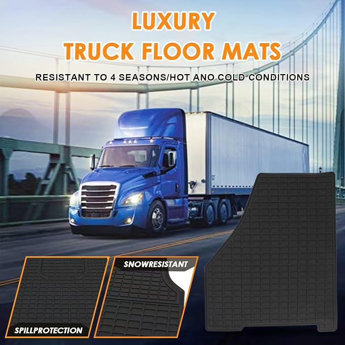 Floor Mats fit for Freightliner Cascadia 2018-2026 | Heavy Duty All-Weather Truck Floor Liners | Durable Rubber Cargo Mats | for Freightliner Cascadia Interior Accessories | 3-PCS Set