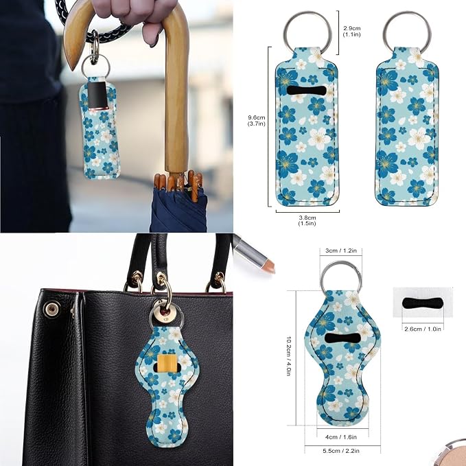 White Blue Cherry Blossom Pattern Car Accessories Car Seat Covers Full Set with Steering Wheel Covers+Seat Belt Pads+Coasters+Keychain+Lipstick Holder Universal Fit(13 Pack)