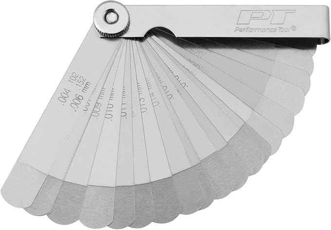 Performance Tool W80524 22-Piece Feeler Gauge Set with Decimal and Metric Sizes, Two Step Ground Blades