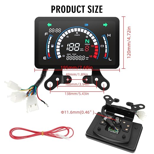 Motorcycle Speedometer Cluster Mechanical Digital Speedometer for Moto with LCD Screen Motorcycle Speedo Meter Dashboard with MPH, Tach, Odo, Oil Level, Time, 5 Gear, Volt