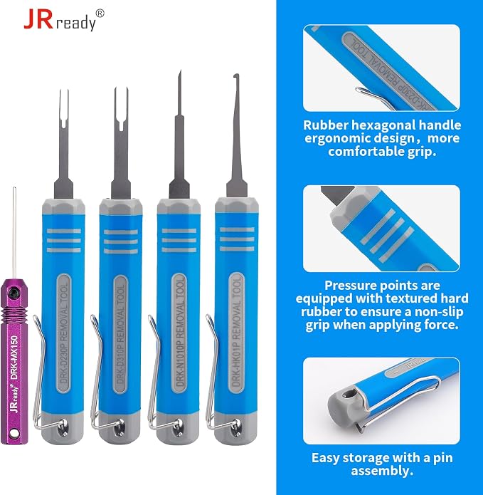 JRready ST5253 5Pcs 2mm Pin Connector Removal Tool 3mm Micro Terminal Remover Pin Out Tool Kit Wire Terminal Puller Molex Pin Extractor Contacts Release Tool Kit for Wire Connector Repair