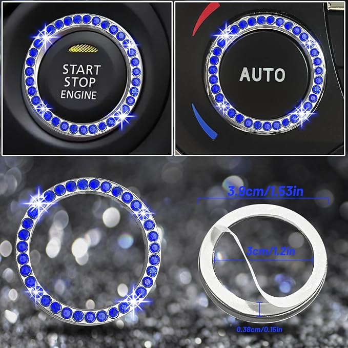 NBTEPEM 8 pcs Blue Bling Car Accessories Set for Women, Steering Wheel Cover, Sparkly Seat Belt Covers, Bling Gear Shift Cover, Universal Fit Most Cars (Blue Diamond)