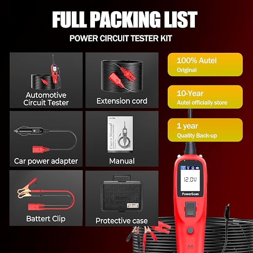 Autel PowerScan PS100 Power Circuit Probe Scan Tool Automotive Circuit Tester, Read AC DC Resistance 12-24V Electrical Short/Open Circuit Finder, Relay Tester with 20ft Extension Cable