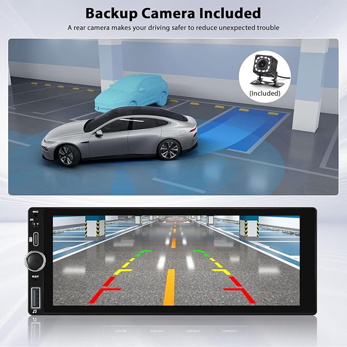Inefala 6.86" Wireless Carplay Single Din Car Stereo Touchscreen Car Radio Bluetooth 5.0 Android Auto FM RDS EQ SWC Car Audio Receiver USB Type C Fast Charge MIC Backup Camera