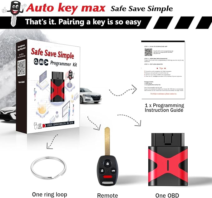 DIY Programmable Tool,Simple OBD2 car Key fob Programmer Replacement for 2006 2007 2008 2009 2010 2011 Honda Civic EX Si N5F-S0084A