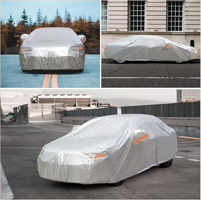 SEAZEN Car Cover Waterproof All Weather, Full car Covers UV Protection/Snowproof/Dustproof, Universal Car Cover 2 Layer with Zipper (Fit Sedan Length Up to 209")