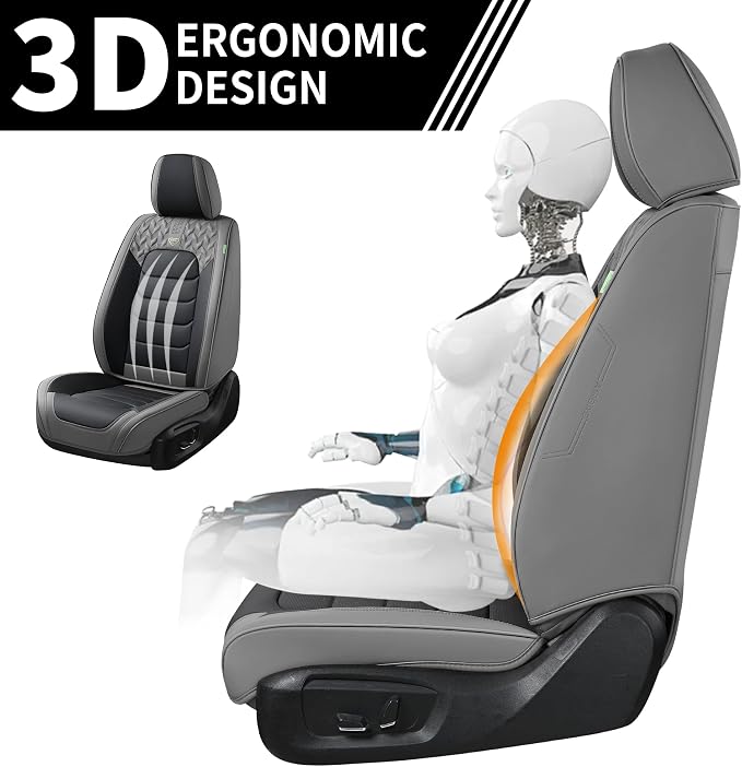 FLORICH Car Seat Covers, Leather Seat Covers, Waterproof Car Seat Protector, Auto Driver Seat Covers Accessories Fit for Most SUV Trucks(Gray&Black, Full Set)