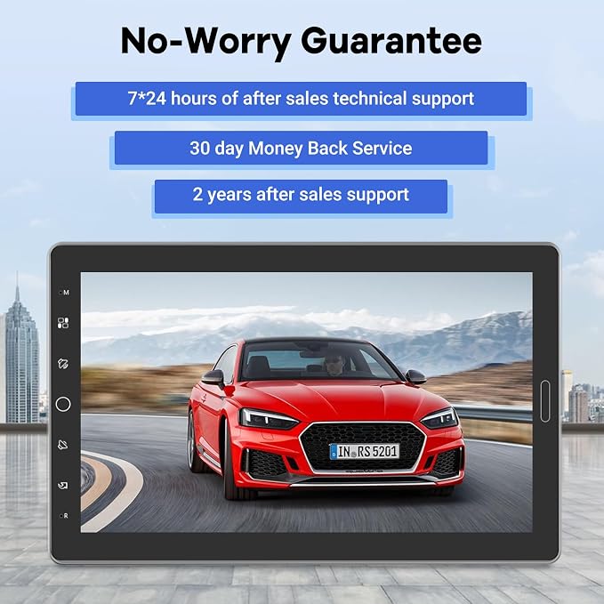 10.1 inch Single Din Car Stereo with CarPlay and Android Auto, 10 inch Touch Screen Radio with Mirror Link/1080P/EQ Audio/SWC/Bluetooth +Backup Camera+MIC