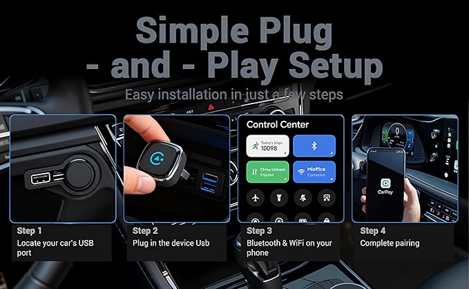 Wireless CarPlay Adapter for iPhone & Android Auto Adapter, Convert Wired to Wireless CarPlay Dongle,Dual-Band 5.8G WiFi+Bluetooth 5.4, Plug&Play, Compatible iOS10+ & Android11+