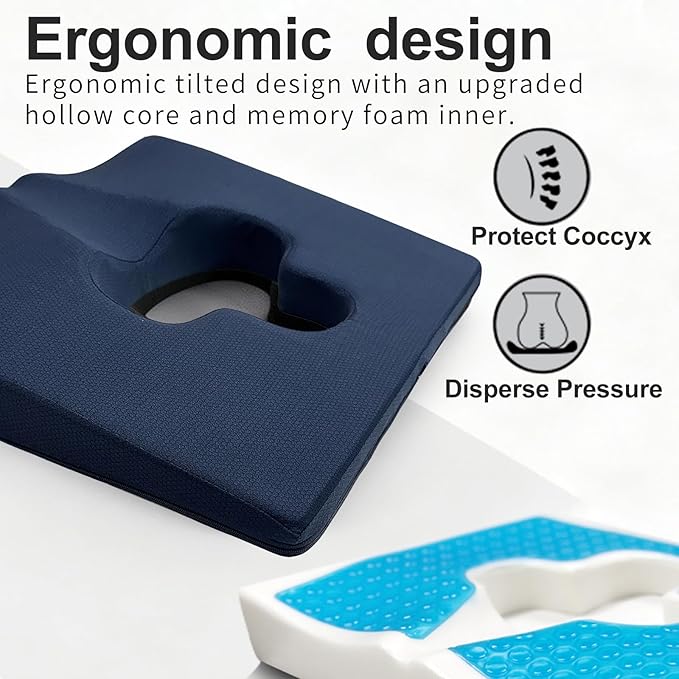 Gel Wheelchair Seat Cushion,Bed Sore Cushions for Butt,Office Chair Pressure Sore Cushion,Hemorrhoid Pillow,Memory Foam Pillow for Bed,Sciatica,Coccyx,Pressure Ulcer Pain Relief(Set Blue)