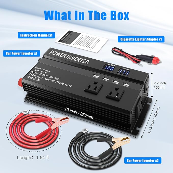 1200W Peak Power Inverter, Inverter 12v to 110v with Fast Charging 2.4A USB and 3 AC Outlets Ideal,Power Converter Car for Road Trips, Camping, Rv, Truck, and Camping Power Needs