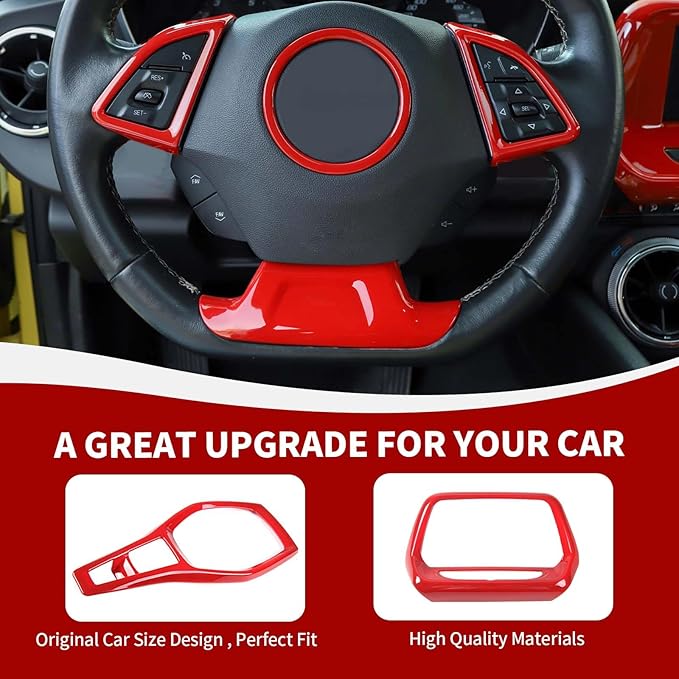 RAZPOY for Camaro Interior Trim Kit, 6PCS Gear Shift Panel Trim 8-Inch Large Navigation Screen Radio Cover Compatible with 2017-2023 Chevy Camaro, Red (8" Large Screen)