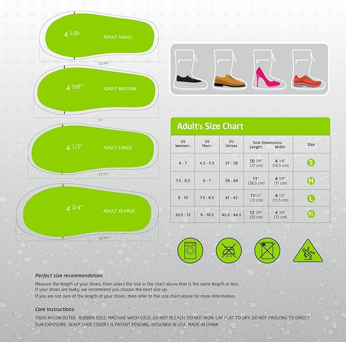 SEAL Waterproof Shoe Covers, Reusable Rain Shoe Covers with Slip Resistant Sole & Large Zippers, Rain Mud Snow Shoe Protector Covers for Men & Women