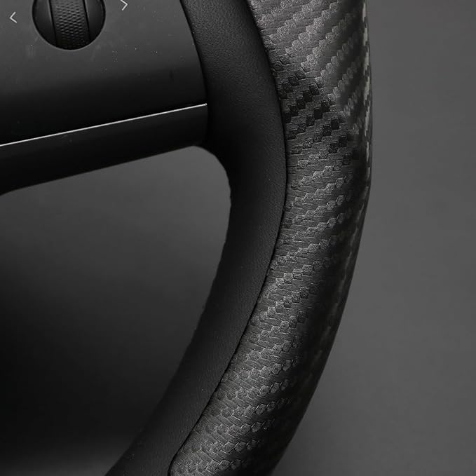 Mewant Custom-Fit Steering Wheel Cover for Tesla, Telsa Model 3 / Y Carbon Fiber Segmented Steering Wheel Cover for Men/Women, Anti-Slip, Comfortable, Model 3 / Y Accessories (Black)