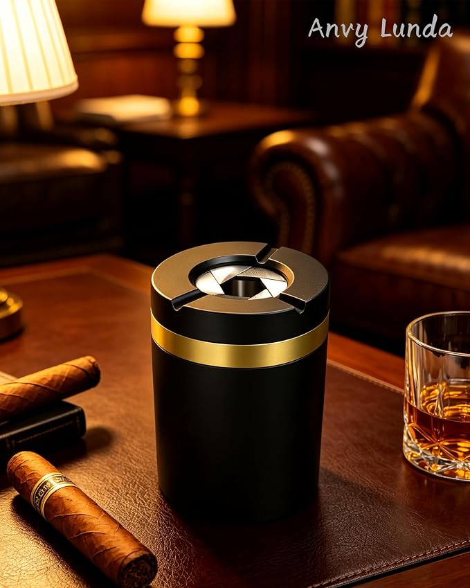 Twist to Open & Close Aluminum Ashtray, Sealed Windproof Smokeless Ashtray, Car Cup Holder, Keeps Ash from Blowing Away & Locks in Odor
