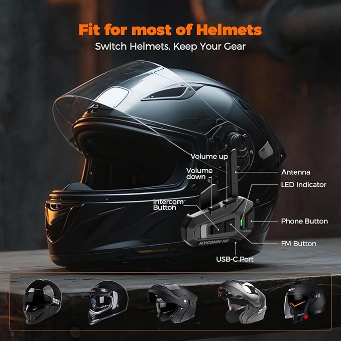 H2 Motorcycle Bluetooth Headset, 2-Way Helmet Intercom with One-Click Pairing, 35H Battery & IP67 Waterproof, DSP CVC Noise Canceling Speakers, Voice Assistant, FM Radio (2 Pack)