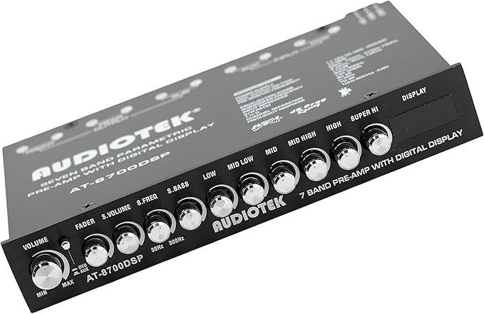 Audiotek 8700DSP 1/2 Din 7 Band Car Audio Equalizer EQ Front, Rear + Sub Output, Up to 7V RMS of Output, Gold-Plated RCA connectors for Best Audio Output for Car, Boat, RV, RTV, Motorcycle