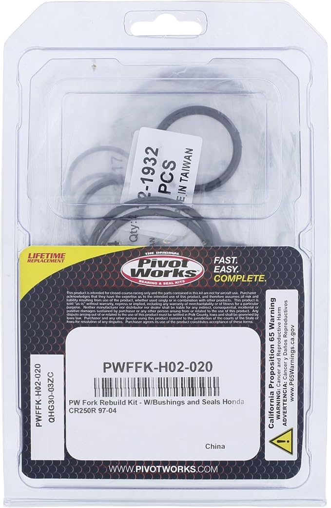 Pivot Works Fork Rebuild Kit PWFFK-H02-020 Compatible with/Replacement for Honda CR250R 1997-2004, Black