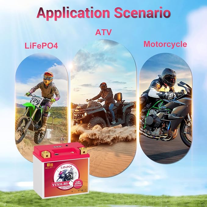 YTX5L-BS Lithium Motorcycle Battery LiFePO4 Powersport 12.8V 3Ah 250CCA Replacement Motorcycle, ATV, UTV, Scooter, 4 Wheeler