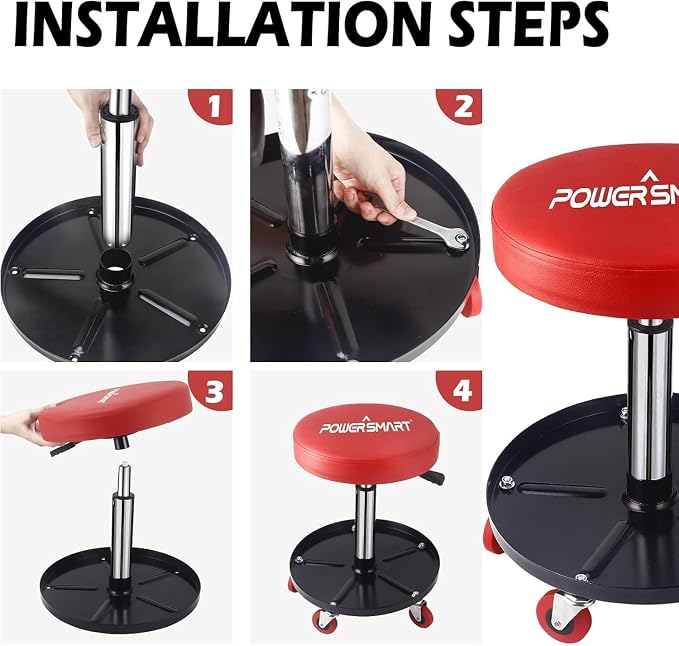 PowerSmart Pneumatic Roller Seat with Wheels, Adjustable Rolling Mechanic Stool with Tool Tray, Hydraulic Garage Shop Stool, 330 lbs Capacity Swivel Creeper Seat for Automotive Repair