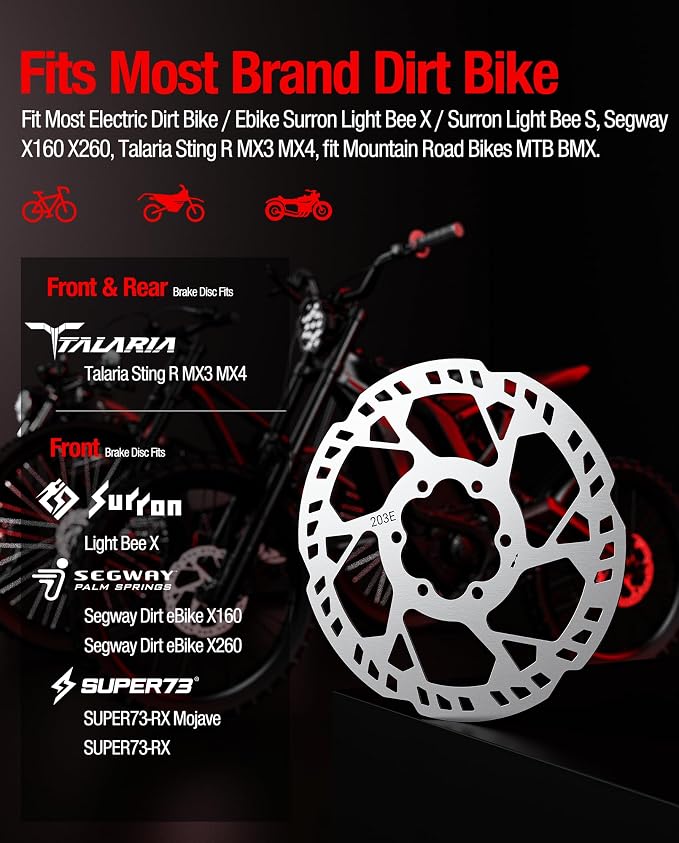 Heavy-Duty 203 mm Thickened Stainless Steel Front & Rear Brake Disc Rotor for Talaria Road Legal TL45, Sting Offroad TL3000 - Enhanced Cooling & Durability