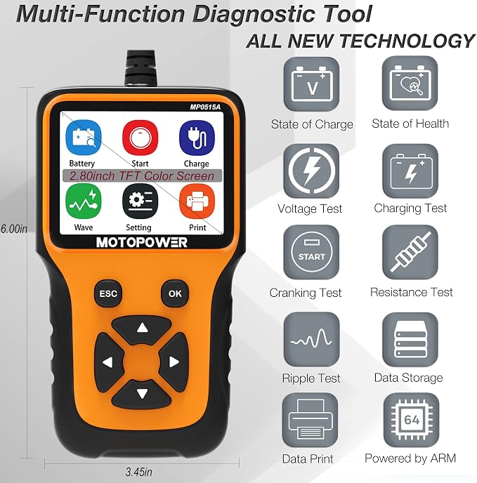 MOTOPOWER Vehicle Diagnostic Tool Battery Charger and Battery Tester