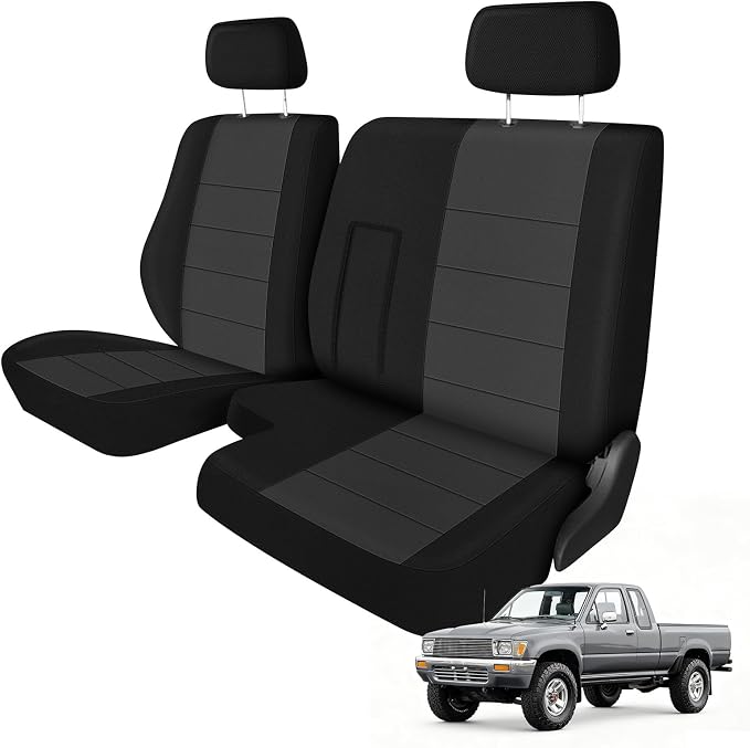 Truck Bench Seat Cover Compatible with 1989-1994 Toyota Pickup 60/40 with Armrest, Heavy Duty Knitted Sponge(Black and Charcoal)