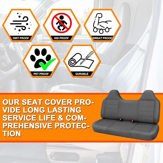 Seat Cover Compatible with 1992-1998 Ford F150/F250/F350 Solid Bench with Molded Headrest (No Center Armrest), Heavy Duty Knitted Fabric