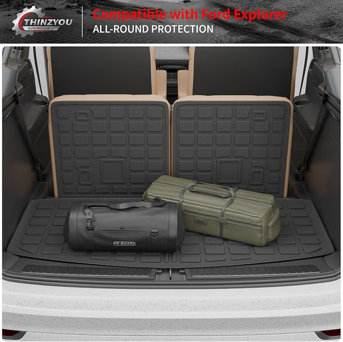 Cargo Mat Compatible with 2020-2025 2026 Ford Explorer Trunk Mat Cargo Liner Seat Back Cover Protector TPE All Weather Trunk Liners 2025 Explorer Accessories (Trunk Mat + Backrest Mats)