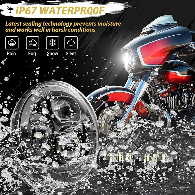 7 inch Motorcycle LED Headlight 4.5’’ Fog Passing Lights DOT Kit for Harley Davidson Street Electra Glide Ultra Limited Special CVO Tri Heritage Softail Deluxe Classic Switchback Screamin Road King