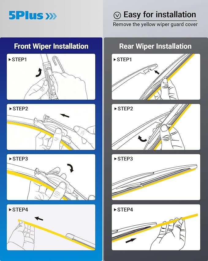 5 PLUS Wipers Replacement for Ford Flex 2009-2019 Windshield Wiper Blades,24"+22" Windshield Wipers with 12" Rear Wiper Blade - Factory Fit & All-Season OEM Quality (Pack of 3)