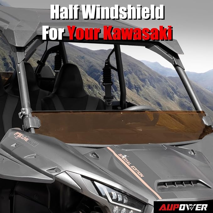 AUPOWER Front Dark Tint Half Windshield for Kawasaki Krx 1000 2 Seater 2020-2025, Sun-Proof Scratch-Resistant Dustproof Windscreen for Kawasaki KRX 1000 Tinted Accessories, Stronger Than Glass,(1PC)