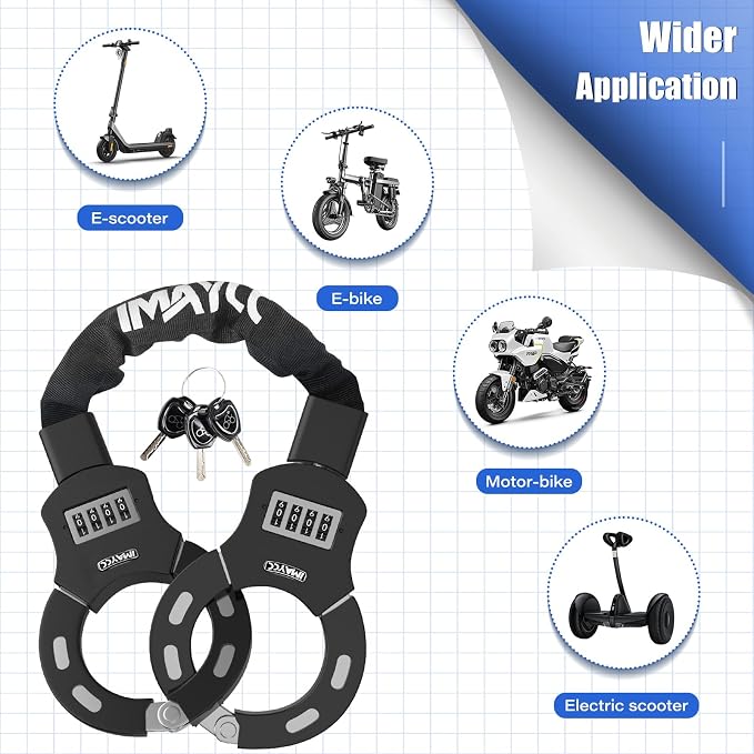 IMAYCC Scooter Lock, 4 Digit Combination Electric Scooter Lock Anti Theft Heavy Duty Resettable with 3 Key, Chain Lock for E Scooter Bike Motorcycle & Door