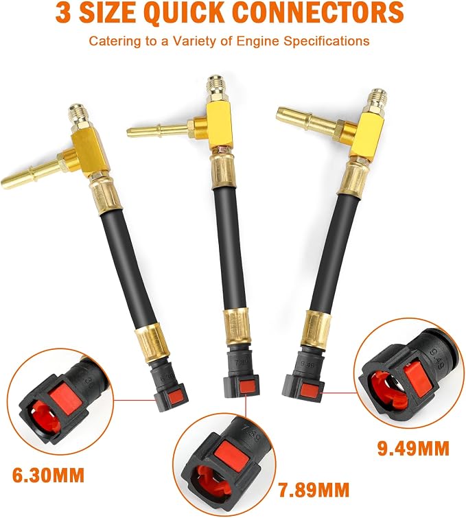 Pro Fuel Injection Pressure Tester Kit Gauge 0-140 PSI with 9.49,7.89,6.30 Fuel Line Fittings