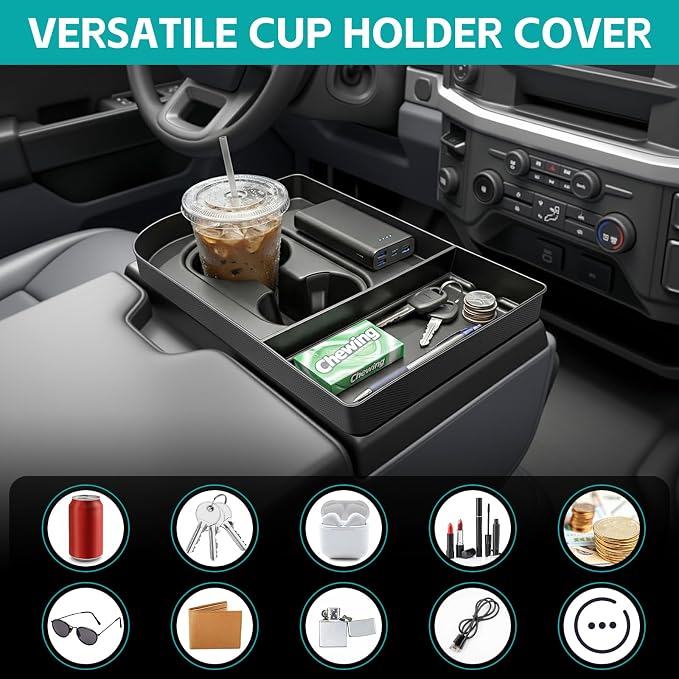 Console Cup Holder Insert for 2021-2026 Ford F150 & 2023-2026 Ford F250 F350 F450 F550 Super Duty Accessories, Noise-Free Cupholder Organizer Cup Coaster Liner for F-150 (Jump Seat Only)
