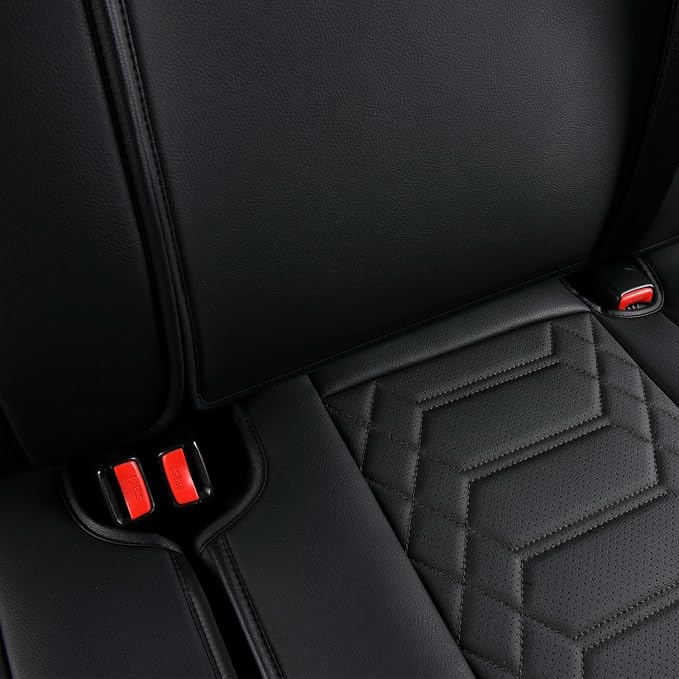 RISINGSTAR Silverado Faux Leather Seat Covers, Fit for 2019-2026 Chevy Silverado GMC Sierra 1500 and 2020-2026 2500HD 3500HD Crew Cab(Rear Set, Black Rear)