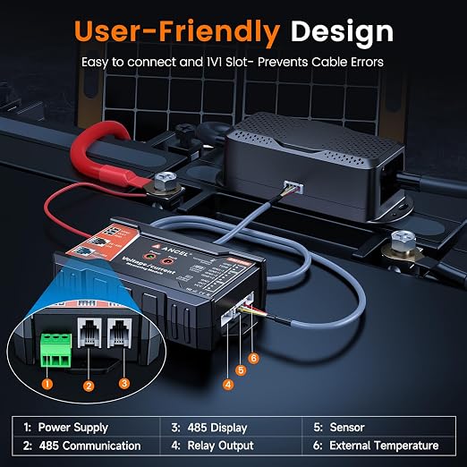 ANCEL BM1000 Bluetooth Battery Monitor with 400A Smart Shunt, 10-120V Capacity Meter for LiFePO4, Lithium, AGM & Lead-Acid Banks, SOC Voltage Current App for RV, Marine, Solar