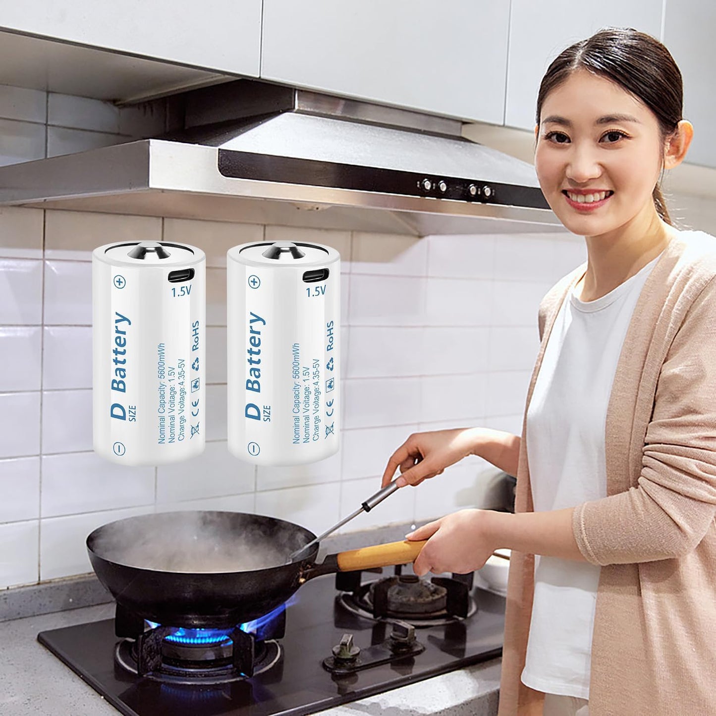 1.5V D Size Cell Battery for Flashlight Toys & floodlight,Lithium D Batteries Rechargeable 8 Pack, Rechargeable D Size Batteries with USB-C 4 in 1 Charging Cable.