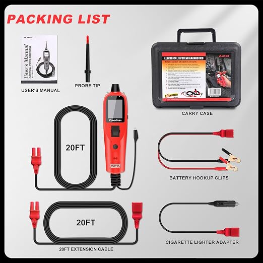 Autel PowerScan PS100 Car Circuit Tester, Universal 12V 24V Automotive Power Circuit Probe Kit with 40FT Cable, AC/DC/Continuity/Probe/Signal Test, Activate Component Electrical System Tool