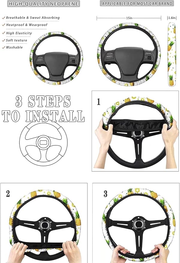 Mumeson Classic Cow Print Car Seat Covers Set with Steering Wheel Cover + Safety Seat Belt Pads + Armrest Cushion Pad for Car 8 Pack Car Accessories Decor for Womens Mens Universal Car Seat Covers