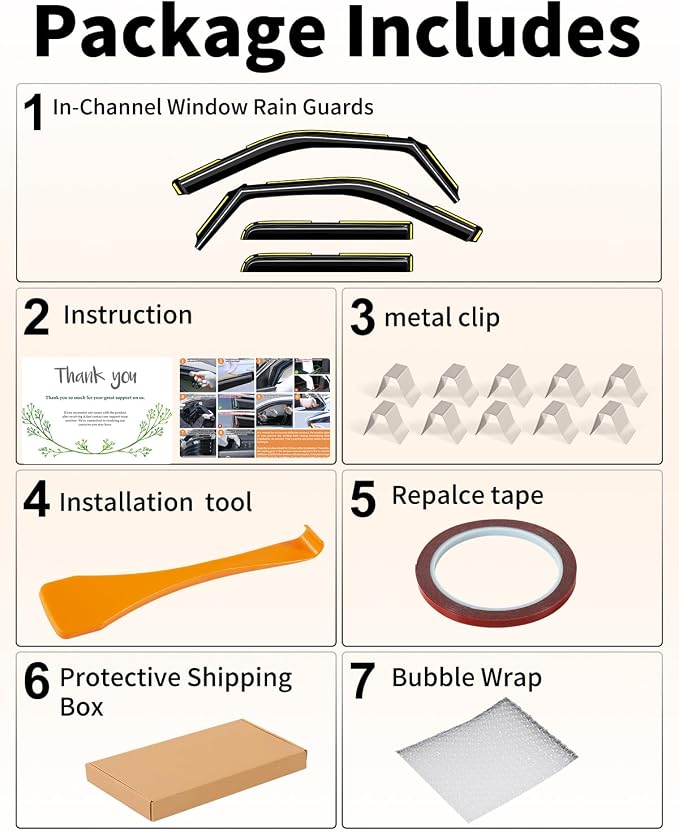 in-Channel Window Rain Guards Fit for Ford F150 2015-2020 SuperCrew/Ford F250-F550 2017-2025 Rain Guard Extra Durable Window Deflectors Vent Shades Visors Exterior Truck Accessories - 4 pcs