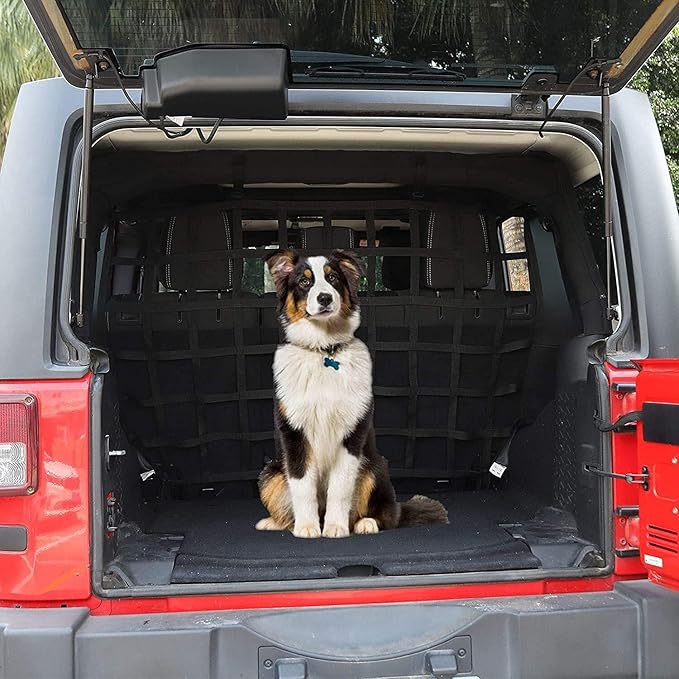 RT-TCZ Car Rear Trunk Organizer Isolation Cargo Net, Mesh Dog Barrier Divider Net for Jeep Wrangler JKU & JLU 4 Door 2007-2023